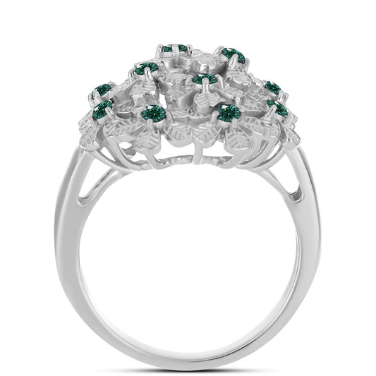 Anel de Prata com Moissanite Azul Mar Esverdeado  Contraste: Cabeca de Veado (800)