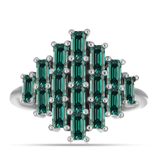 Anel de Prata com Moissanite Azul Mar Esverdeado  Contraste: Cabeca de Veado (800)