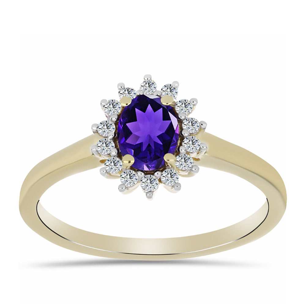 Anel de Prata com Banho de Ouro com Ametista de Marrocos e Topázio Branco