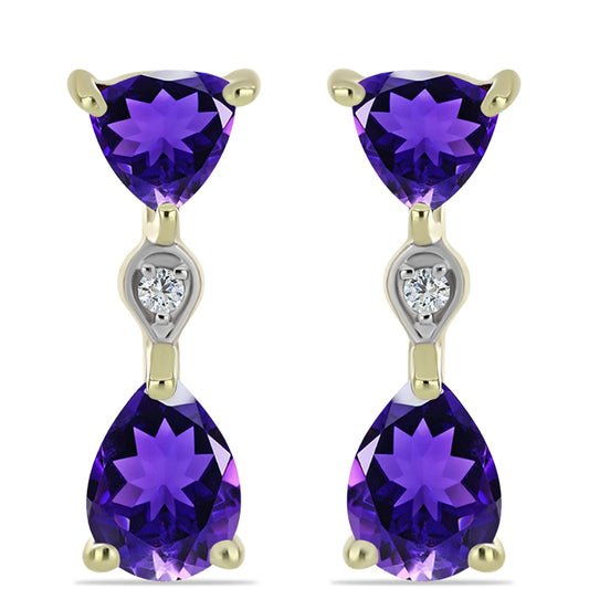 Brincos de Prata com Banho de Ouro com Ametista de Marrocos e Topázio Branco