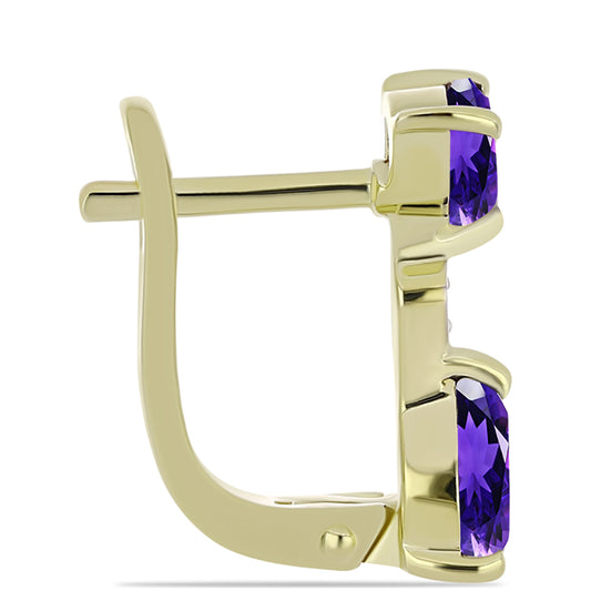 Brincos de Prata com Banho de Ouro com Ametista de Marrocos e Topázio Branco