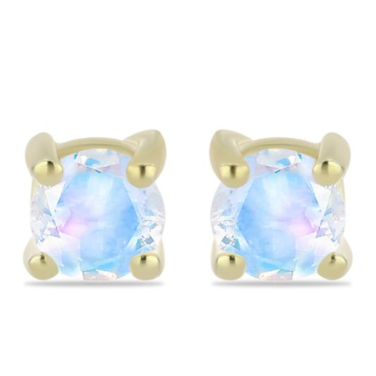 Brincos de Prata com Banho de Ouro com Pedra da Lua Arco-íris