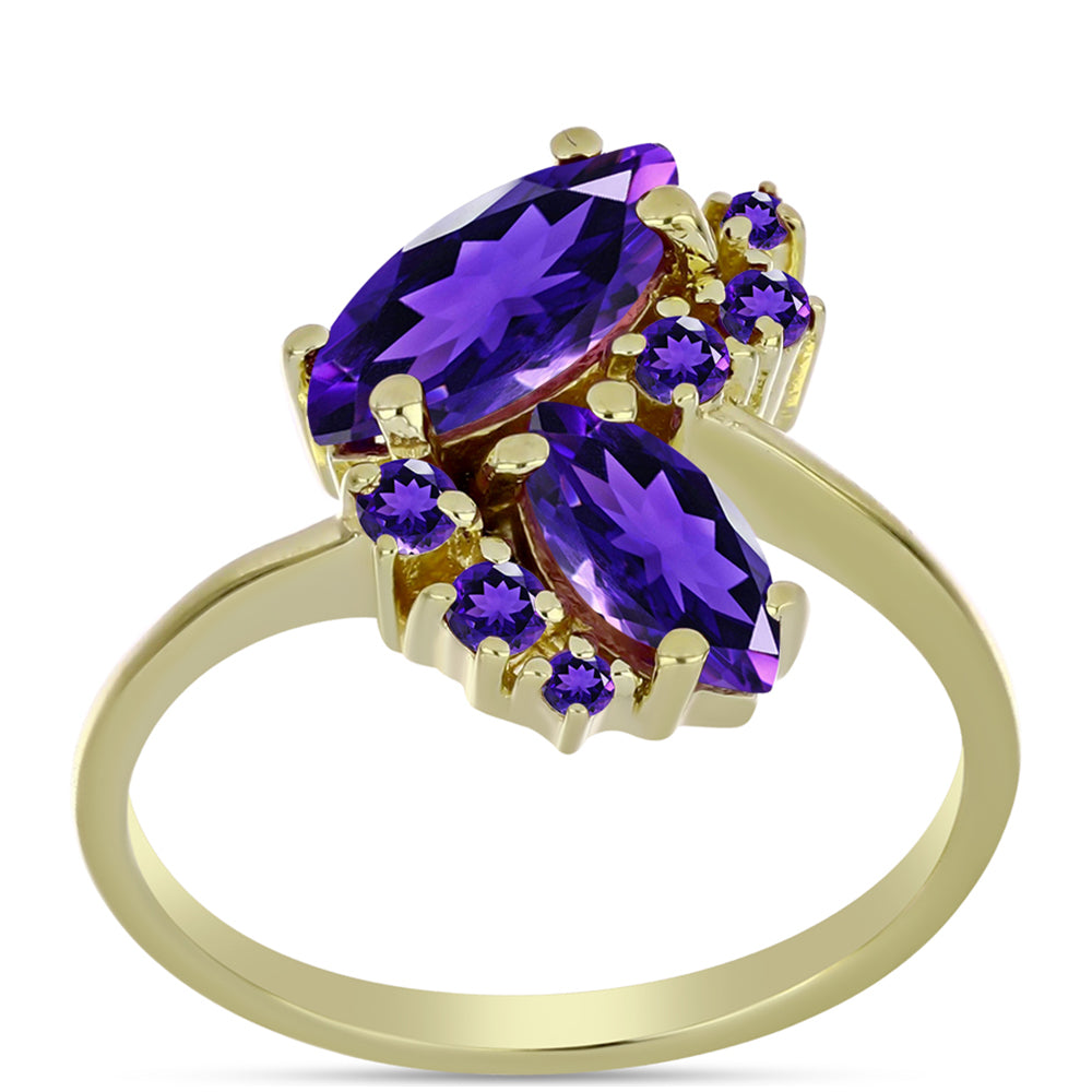 Anel de Prata com Banho de Ouro com Ametista de Marrocos 3 