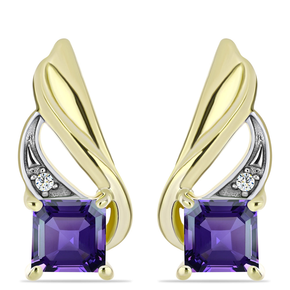Brincos de Prata com Banho de Ouro com Ametista de Marrocos e Topázio Branco 1 