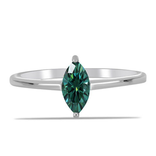 Anel de Prata com Moissanite Azul Mar Esverdeado