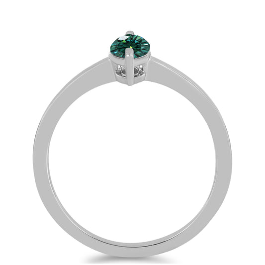 Anel de Prata com Moissanite Azul Mar Esverdeado