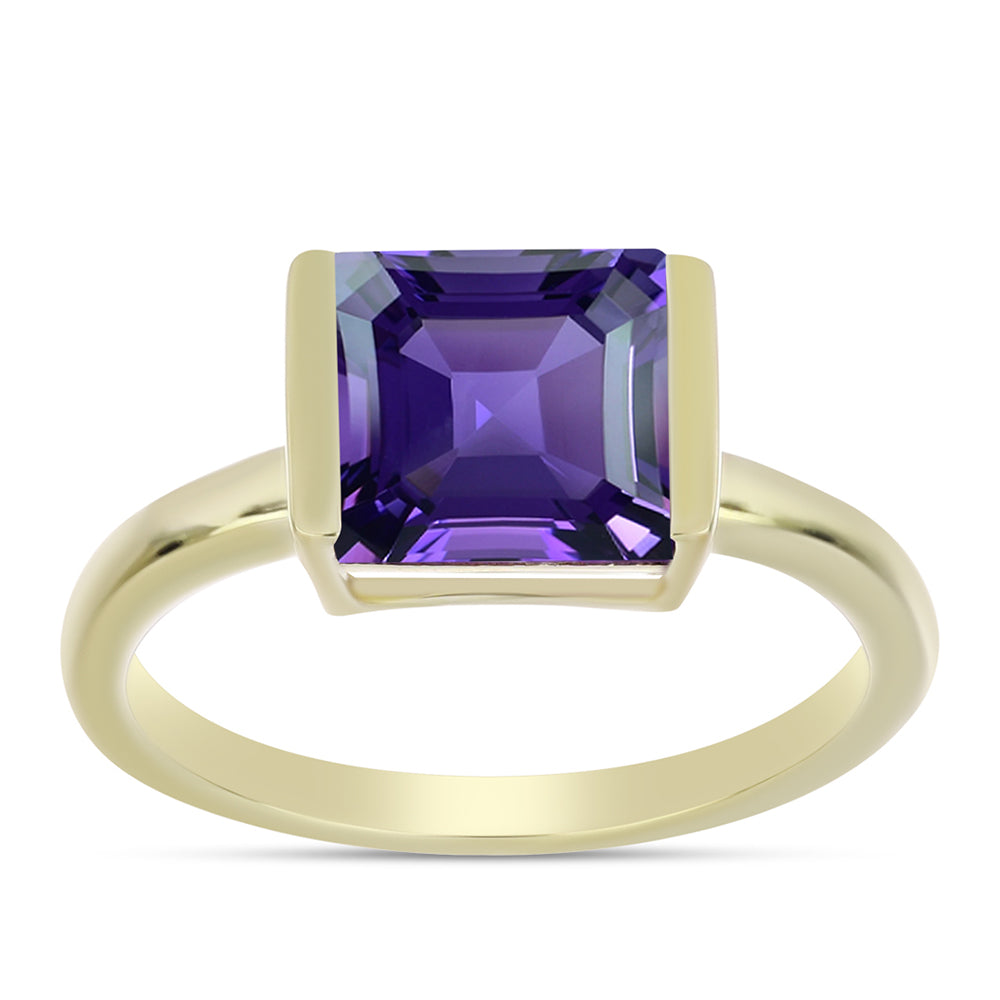 Anel de Prata com Banho de Ouro com Ametista de Marrocos