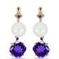 Brincos de Prata com Banho de Ouro com Ametista de Marrocos e Pérola de Água Doce Branca