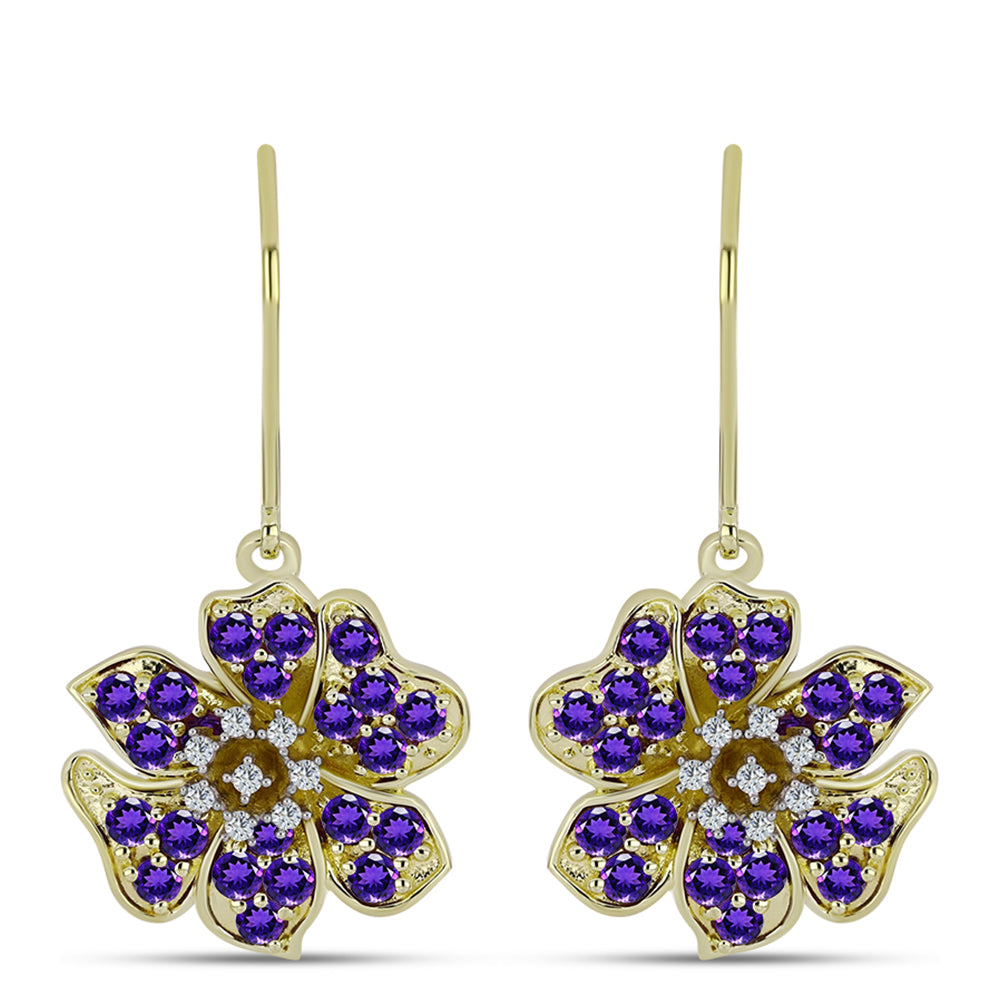 Brincos de Prata com Banho de Ouro com Ametista de Marrocos e Topázio Branco