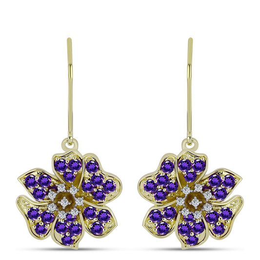 Brincos de Prata com Banho de Ouro com Ametista de Marrocos e Topázio Branco