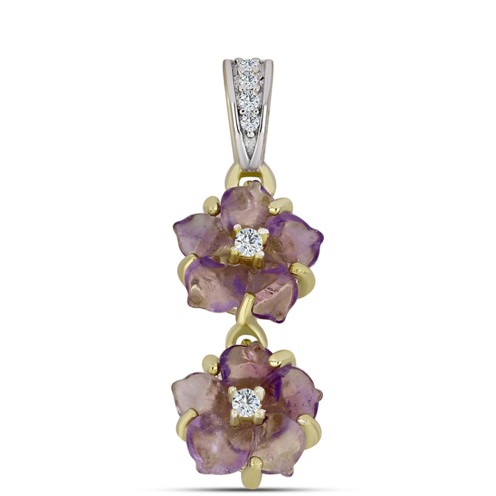 Pendente de Prata com Banho de Ouro com Ametista de Marrocos e Ametista do Brasil 1 