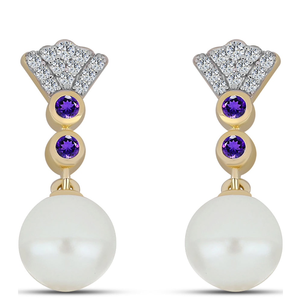 Pendente de Prata com Banho de Ouro com Ametista de Marrocos e Pérola de Água Doce Branca 1 