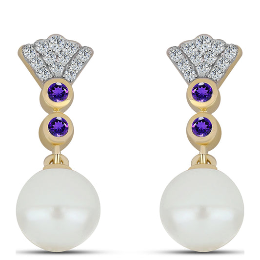 Pendente de Prata com Banho de Ouro com Ametista de Marrocos e Pérola de Água Doce Branca