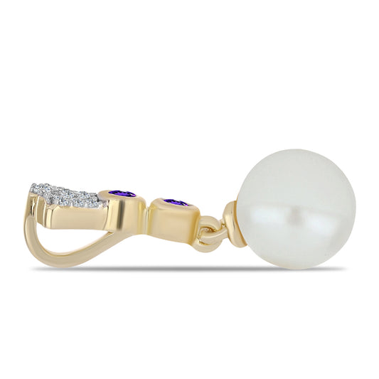 Pendente de Prata com Banho de Ouro com Ametista de Marrocos e Pérola de Água Doce Branca