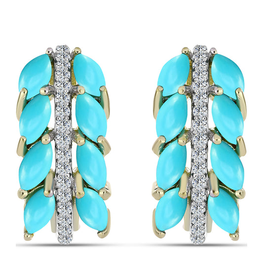 Brincos de Prata com Banho de Ouro com Turquesa Bela Adormecida e Topázio Branco