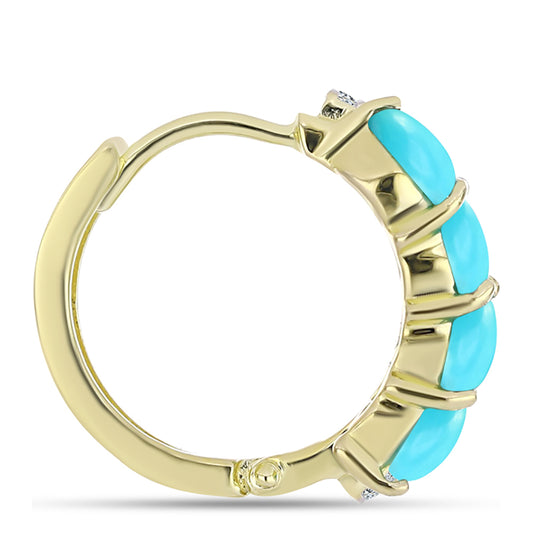 Brincos de Prata com Banho de Ouro com Turquesa Bela Adormecida e Topázio Branco