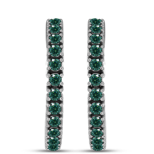 Brincos de Prata com Moissanite Azul Mar Esverdeado