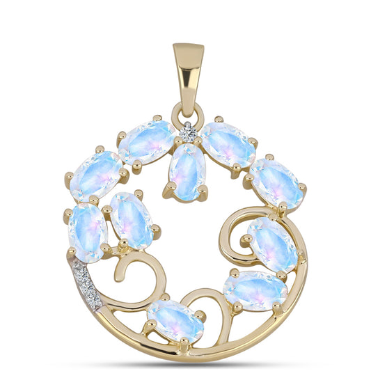 Pendente de Prata com Banho de Ouro com Pedra da Lua Arco-íris e Topázio Branco