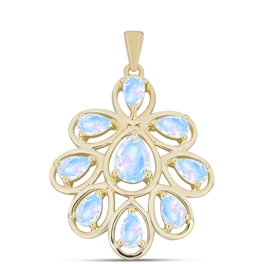 Pendente de Prata com Banho de Ouro com Pedra da Lua Arco-íris