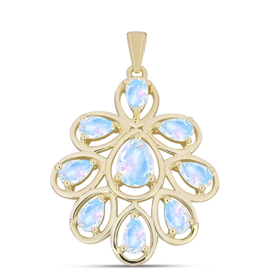 Pendente de Prata com Banho de Ouro com Pedra da Lua Arco-íris