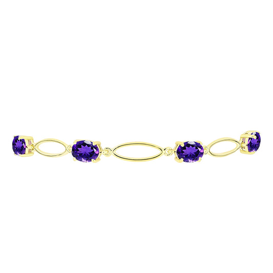 Pulseira de Prata com Banho de Ouro com Ametista de Marrocos  Contraste: Cabeca de Veado (800)