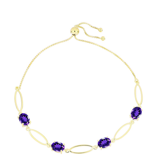 Pulseira de Prata com Banho de Ouro com Ametista de Marrocos  Contraste: Cabeca de Veado (800)