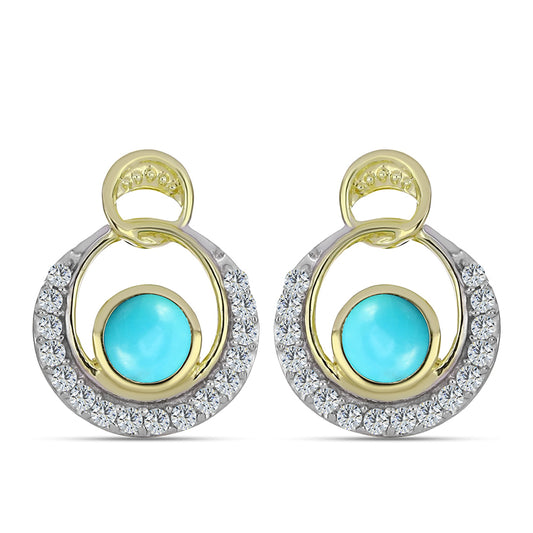 Brincos de Prata com Banho de Ouro com Turquesa Bela Adormecida e Topázio Branco