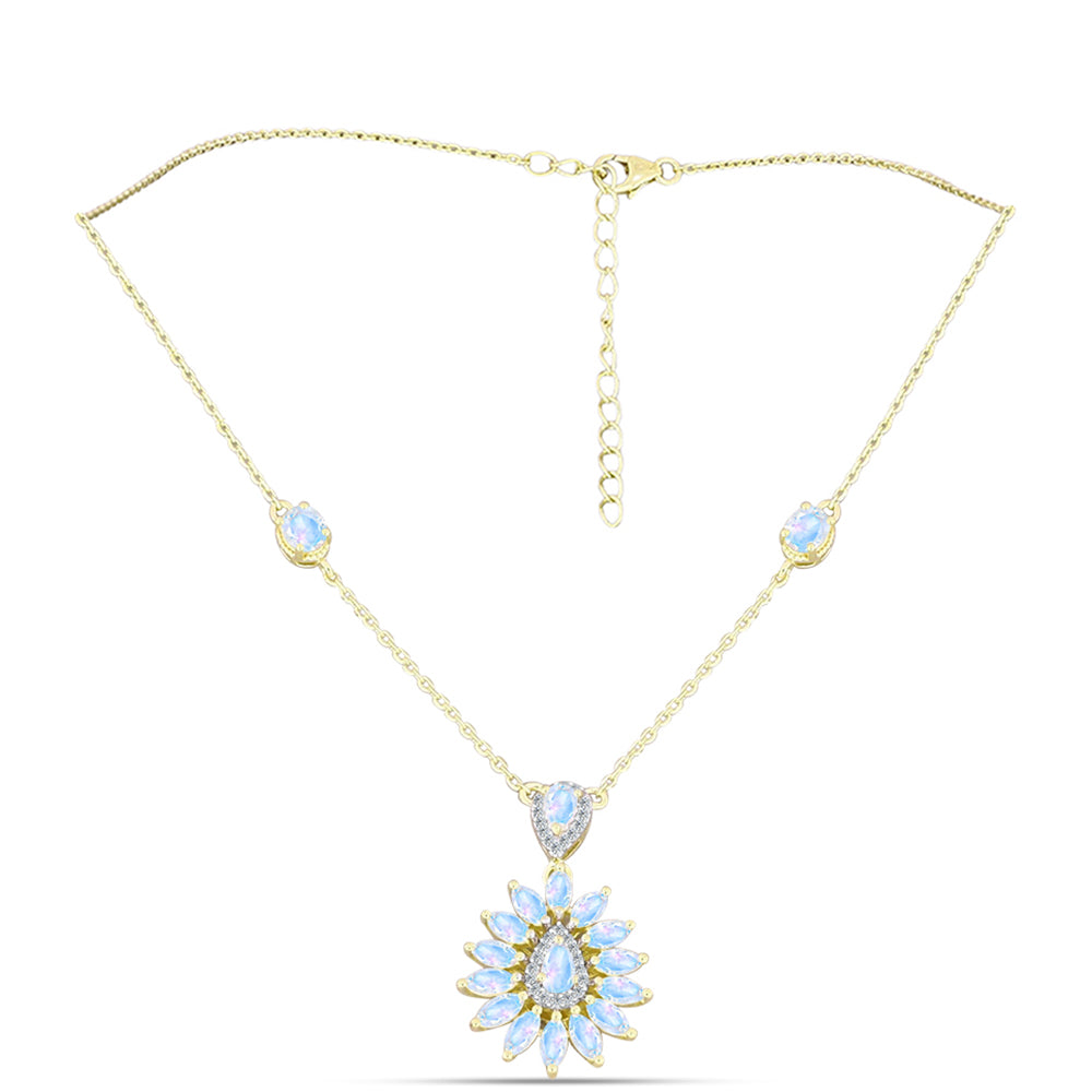 Colar de Prata com Banho de Ouro com Pedra da Lua Arco-íris  Contraste: Cabeca de Veado (800) 1 