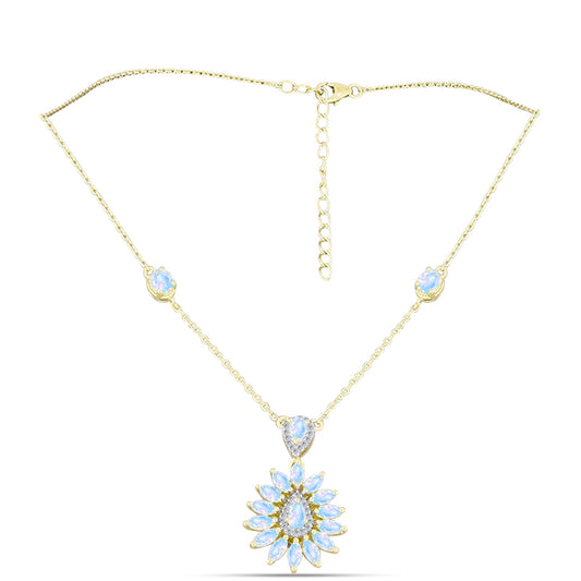 Colar de Prata com Banho de Ouro com Pedra da Lua Arco-íris  Contraste: Cabeca de Veado (800)