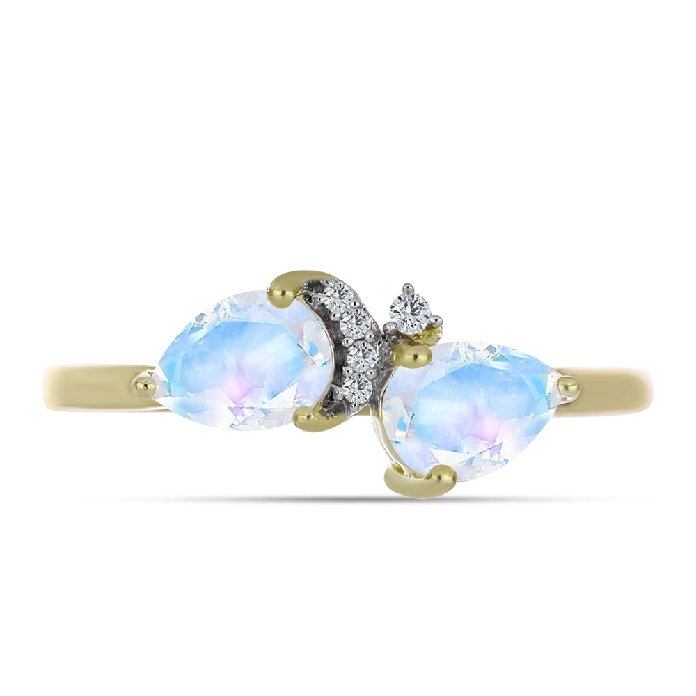 Anel de Prata com Banho de Ouro com Pedra da Lua Arco-íris e Topázio Branco 1 