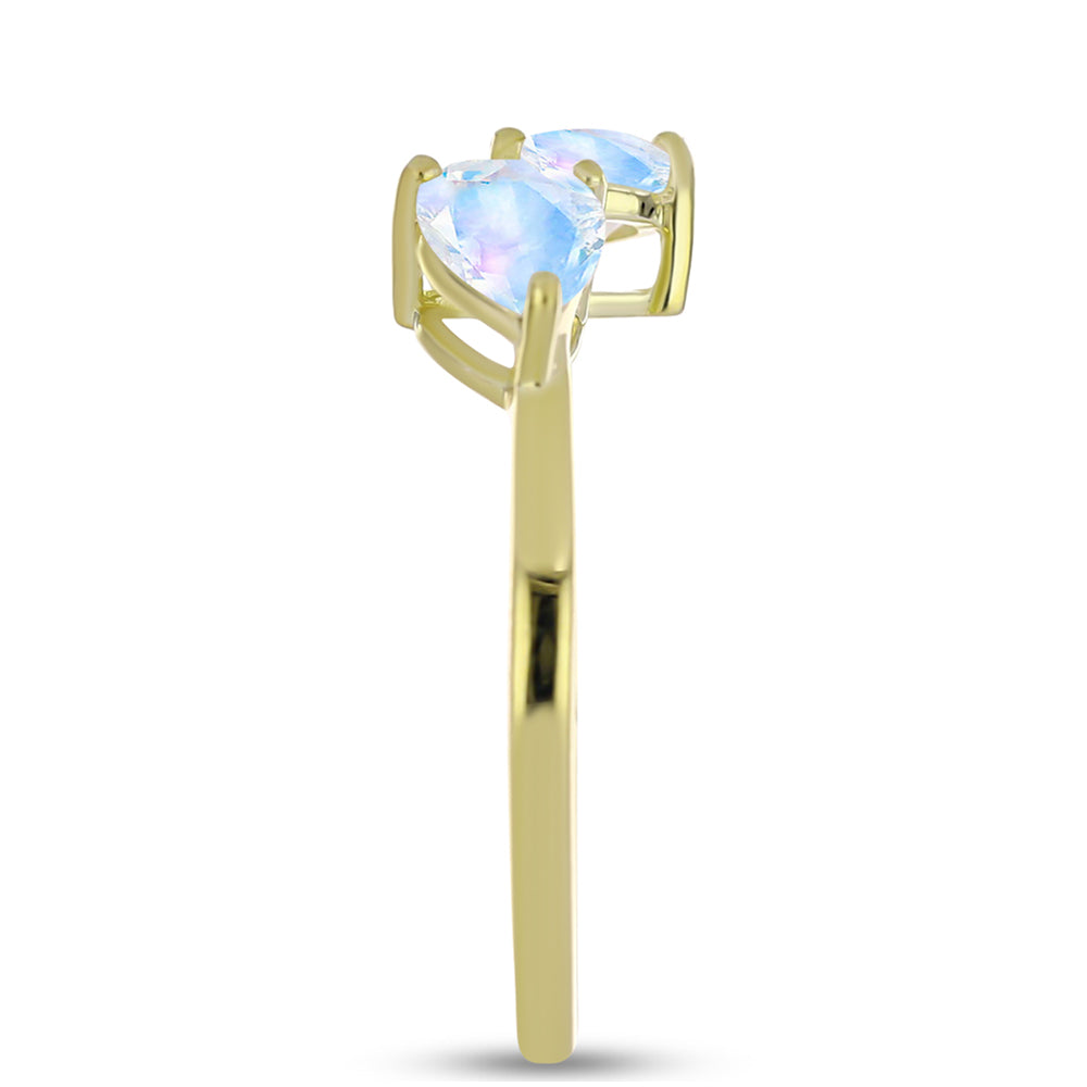 Anel de Prata com Banho de Ouro com Pedra da Lua Arco-íris e Topázio Branco 4 