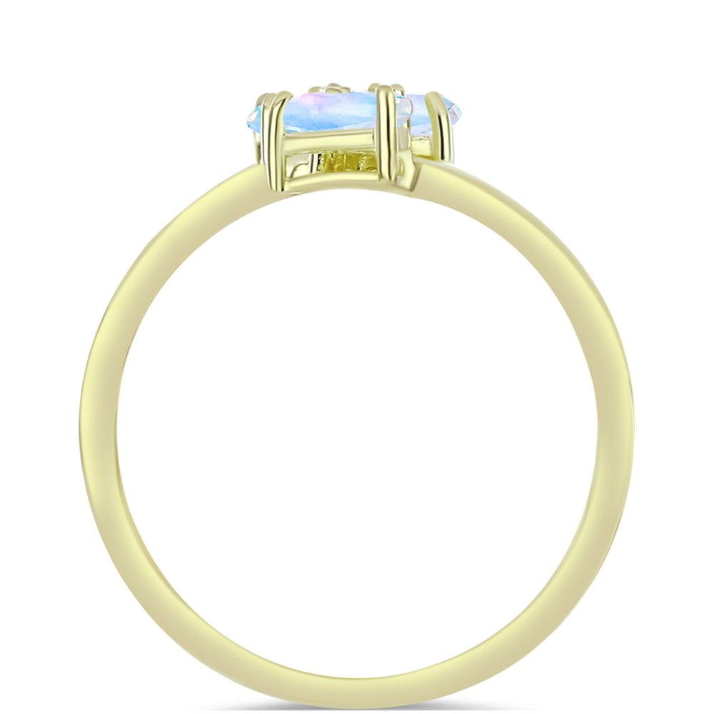 Anel de Prata com Banho de Ouro com Pedra da Lua Arco-íris