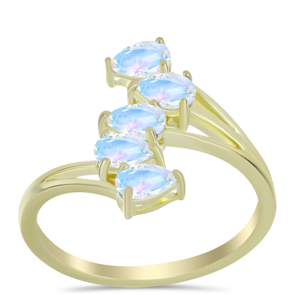 Anel de Prata com Banho de Ouro com Pedra da Lua Arco-íris