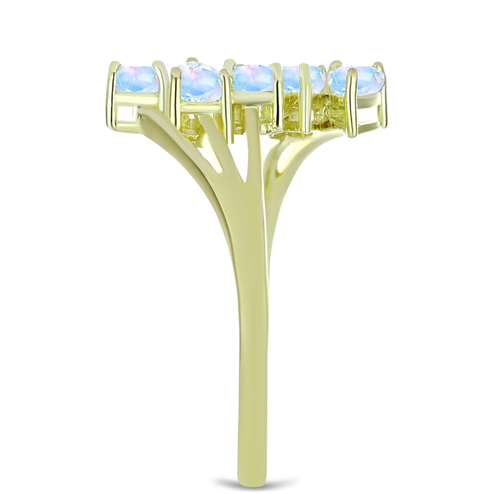 Anel de Prata com Banho de Ouro com Pedra da Lua Arco-íris 4 