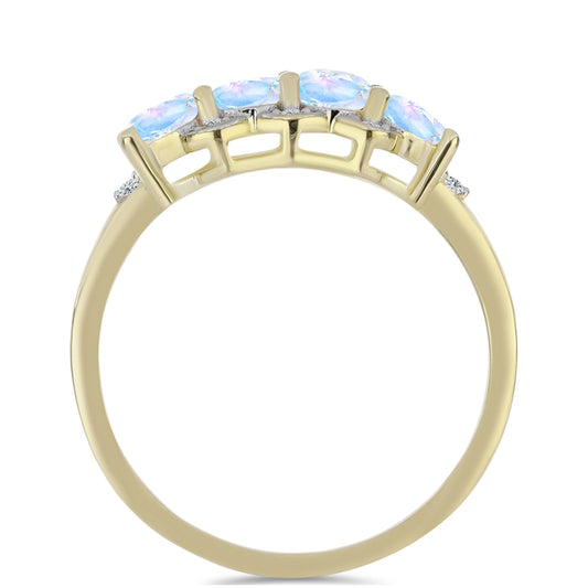 Anel de Prata com Banho de Ouro com Pedra da Lua Arco-íris e Topázio Branco