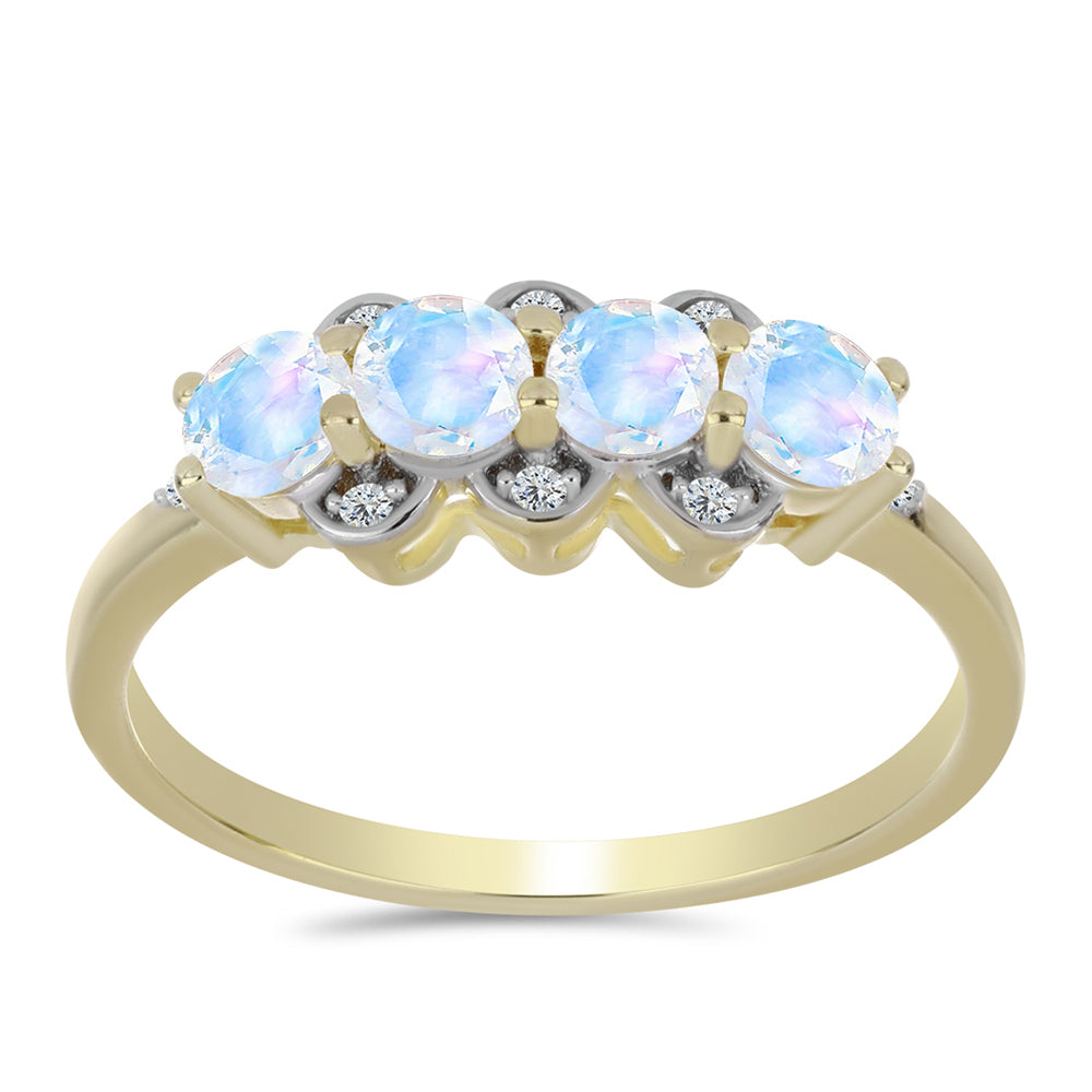 Anel de Prata com Banho de Ouro com Pedra da Lua Arco-íris e Topázio Branco 3 