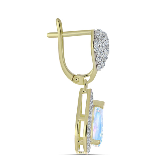 Brincos de Prata com Banho de Ouro com Pedra da Lua Arco-íris e Topázio Branco