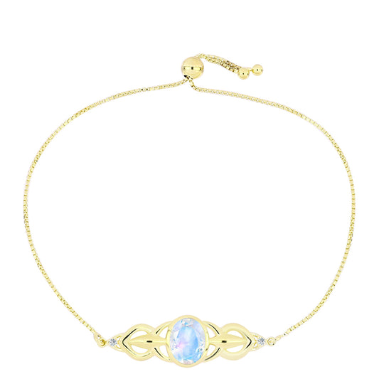 Pulseira de Prata com Banho de Ouro com Pedra da Lua Arco-íris e Topázio Branco  Contraste: Cabeca de Veado (800)