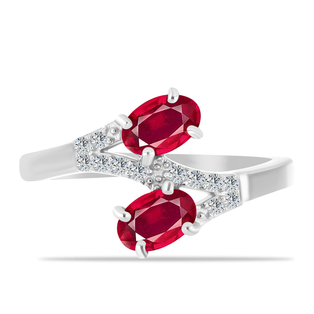 Anel de Prata com Rubi de Madagáscar e Topázio Branco 1 