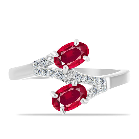 Anel de Prata com Rubi de Madagáscar e Topázio Branco