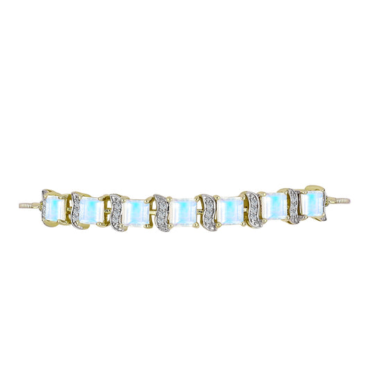 Pulseira de Prata com Banho de Ouro com Pedra da Lua Arco-íris e Topázio Branco  Contraste: Cabeca de Veado (800)
