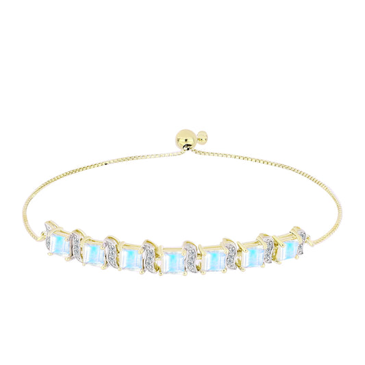 Pulseira de Prata com Banho de Ouro com Pedra da Lua Arco-íris e Topázio Branco  Contraste: Cabeca de Veado (800)