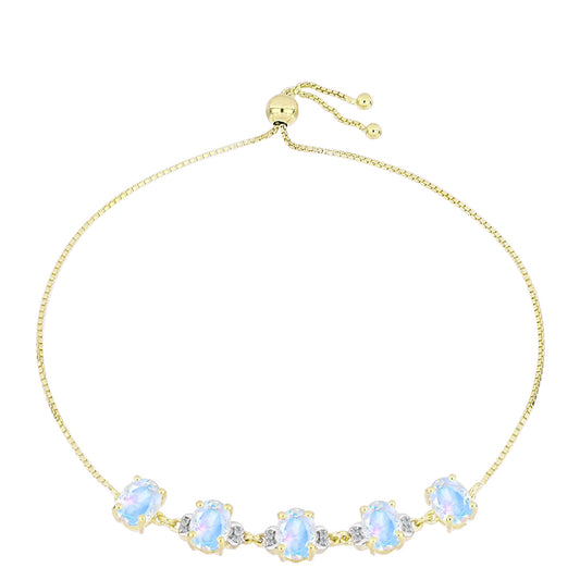 Pulseira de Prata com Banho de Ouro com Pedra da Lua Arco-íris e Topázio Branco  Contraste: Cabeca de Veado (800)