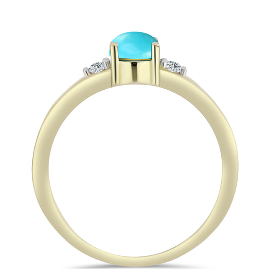 Anel de Prata com Banho de Ouro com Turquesa Bela Adormecida e Topázio Branco