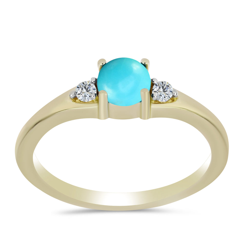 Anel de Prata com Banho de Ouro com Turquesa Bela Adormecida e Topázio Branco 3 