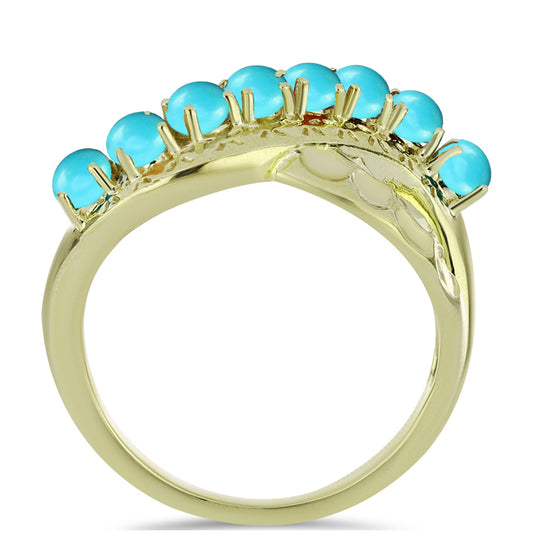 Anel de Prata com Banho de Ouro com Turquesa Bela Adormecida  Contraste: Cabeca de Veado (800)