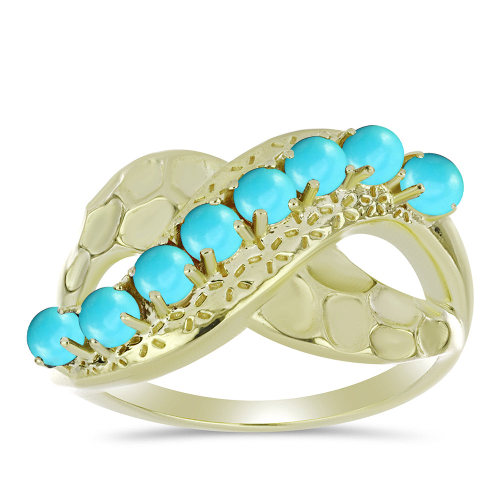 Anel de Prata com Banho de Ouro com Turquesa Bela Adormecida  Contraste: Cabeca de Veado (800)