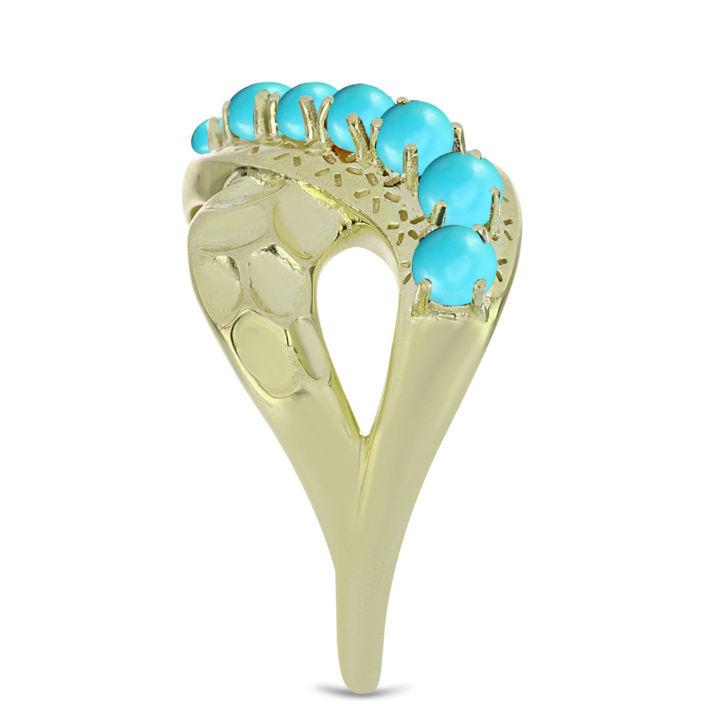 Anel de Prata com Banho de Ouro com Turquesa Bela Adormecida  Contraste: Cabeca de Veado (800)