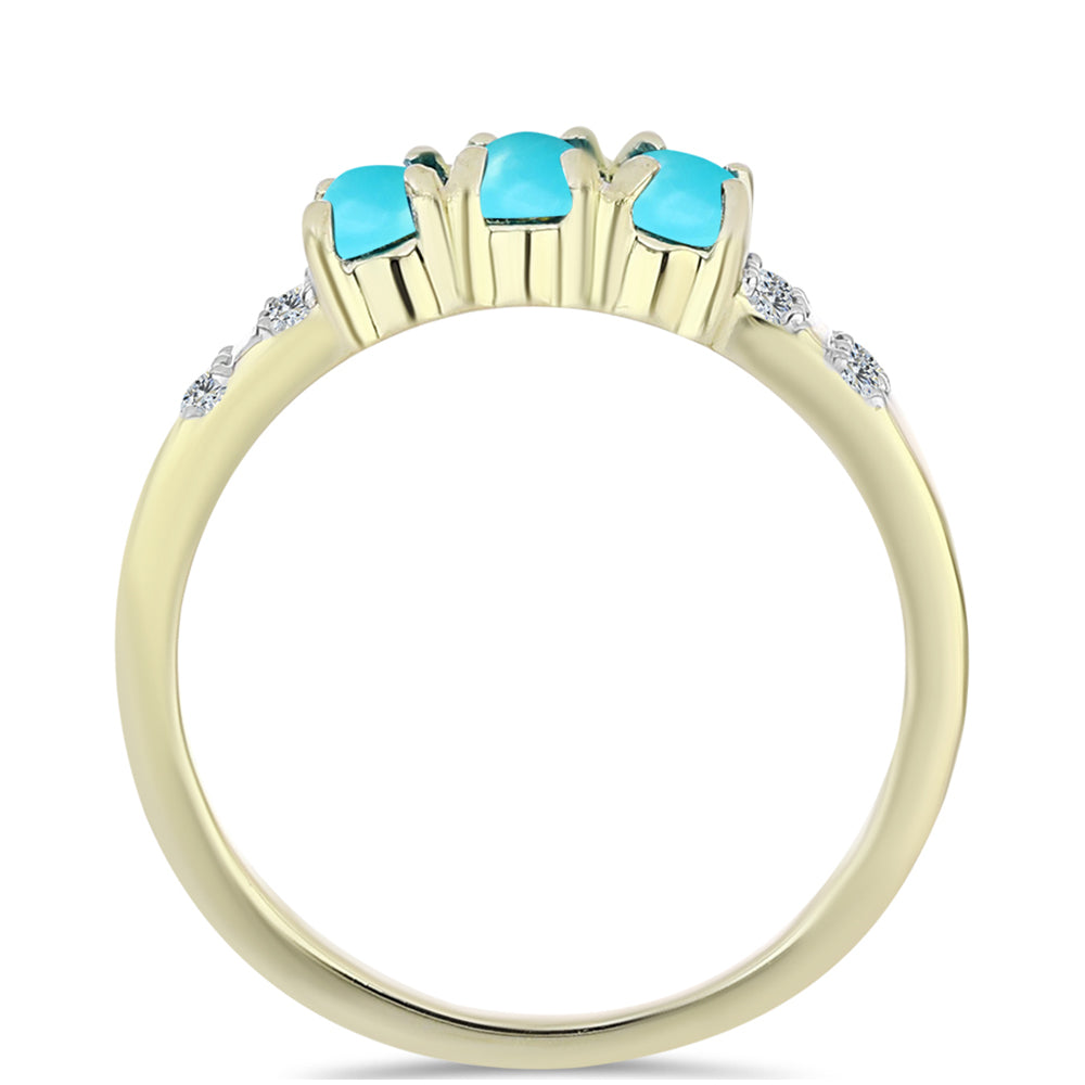 Anel de Prata com Banho de Ouro com Turquesa Bela Adormecida e Topázio Branco