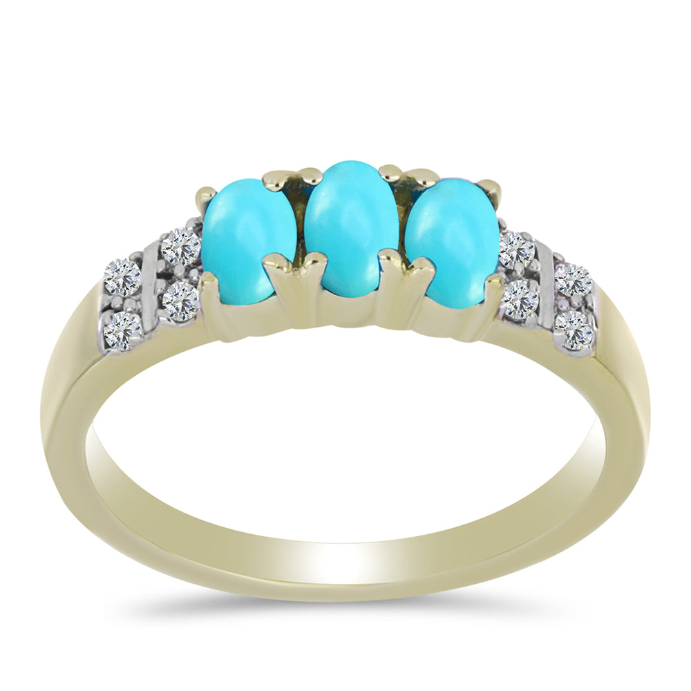 Anel de Prata com Banho de Ouro com Turquesa Bela Adormecida e Topázio Branco